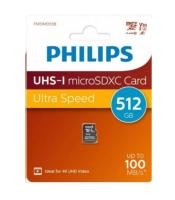 Карта памяти microSD 512 Гб Philips, High Speed, Class10 UHS-I U3 V30 A1, R/W 130MB/s