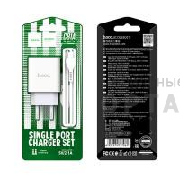 Блок питания сетевой 1 USB HOCO C81A, Asombroso, 2100mA, пластик, огнестойкий, кабель Type-C, X37 cool, цвет: белый (1/23/138)