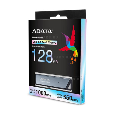 Флешка USB 128 Гб ADATA UE800, USB Type-C 3.2, пластик, R/W - 1000/550 MB/s, серебристый
