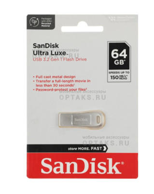 Флешка USB 64 Гб SanDisk Ultra Luxe, USB3.1, металл, R/W - 150/100 MB/s, серебристый