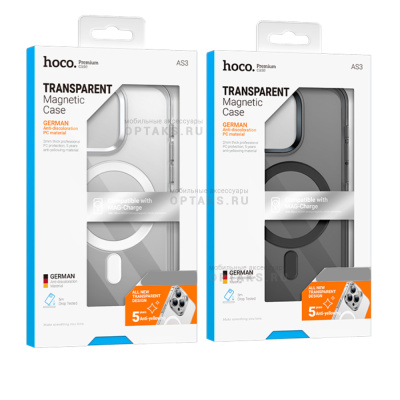 Чехол HOCO AS3 Magnetic Case для iPhone 15 Plus, темный, прозрачный