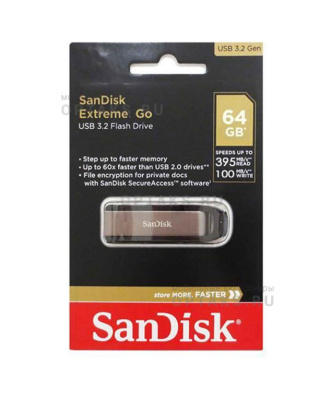 Флешка USB 64 Гб SanDisk Extreme GO, USB3.2 gen, пластик, черный