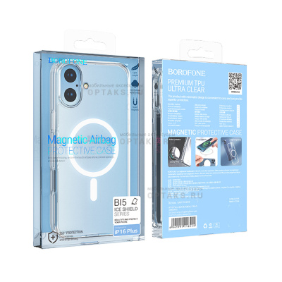 Чехол Borofone Ice BI5 MagSafe для iPhone 16 Plus, прозрачный