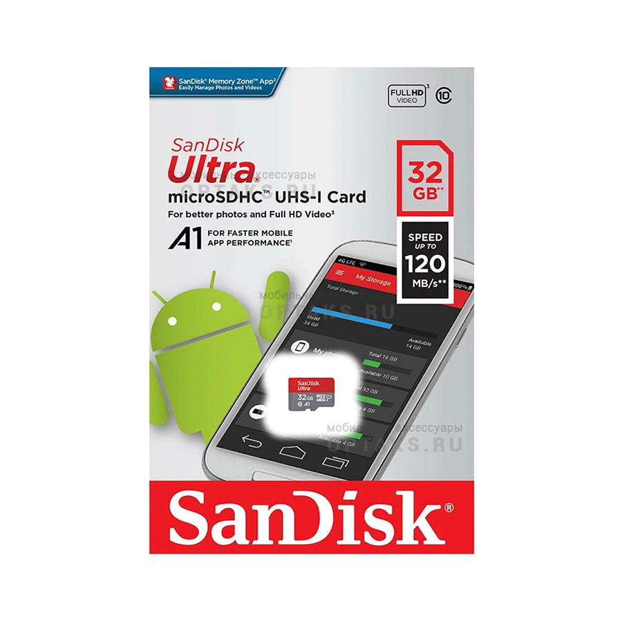 Карта памяти 32 Гб MicroSD SanDisk Class 10 Ultra UHS-I A1 (120 Mb/s) без  адаптера оптом купить Москве