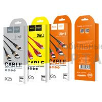 Кабель USB to Lightning, Type-C, микро USB HOCO X26 Xpress, 1m, 2.1A,  чёрный, красная вставка