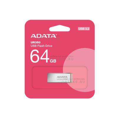 Флешка USB 64 Гб ADATA UR350, USB3.2 gen.1, металл, бежевый, серый