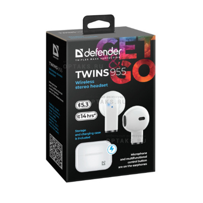 Наушники беспроводные внутриканальные DEFENDER Twins 955, ANC, микрофон, черные