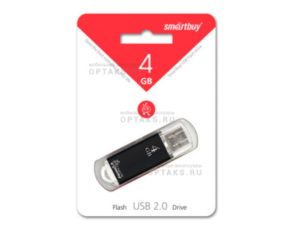Флешка USB 4Gb SmartBuy V-Cut, USB 2.0, алюминий, черный