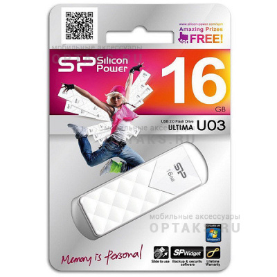 Флешка USB, 16 Гб Silicon Power  Ultima U03  белый
