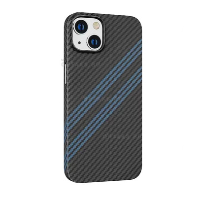 Чехол HOCO Cave Kevlar Texture MagSafe для iPhone 14 Pro Max, черный, синяя вставка