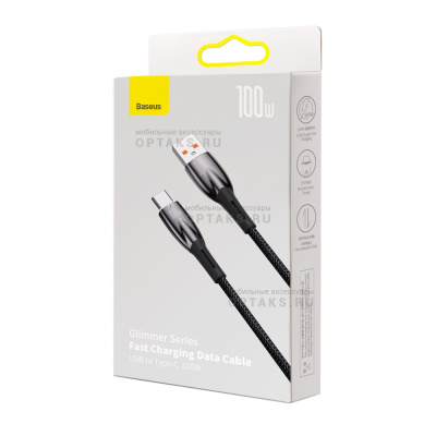 Кабель USB to Type-C Baseus CADH000401 Glimmer Series Fast Charging, 1.0м, 100Вт, черный, плетение