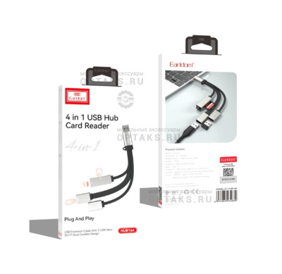 USB-концентратор Earldom ET-HUB16A, 4 гнезда, USB, USB 3.0, USB 2.0, TF/SD карта, черный