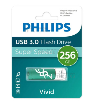 Флешка USB 256 Гб Philips VIVID3.0, USB3.0, белый, зеленая вставка