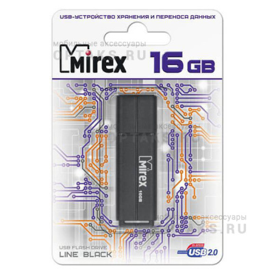 Флешка USB, 16 Гб Mirex  LINE  чёрный  (ecopack)