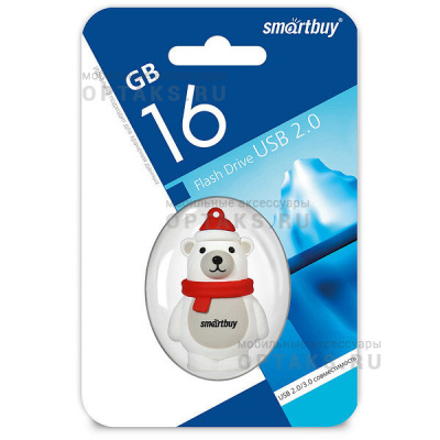 Флешка USB, 16 Гб Smartbuy Wild series  Белый Медведь