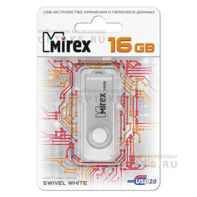 Флешка USB, 16 Гб Mirex  SWIVEL  белый  (ecopack)