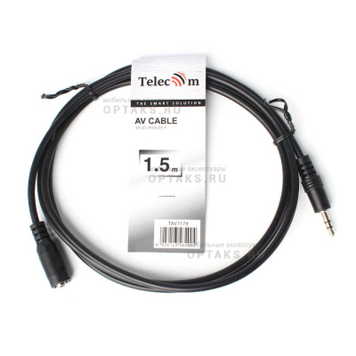 Кабель удлинительный TELECOM 3.5 Jack (M) / 3.5 Jack (F), стерео, аудио, 1.5 м. (1/250)