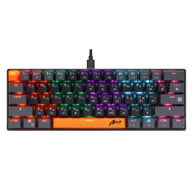Клавиатура проводная игровая механическая DEFENDER Apex GK-002 RU,3цв/серый,радуж,61к,крас.св (1/18)