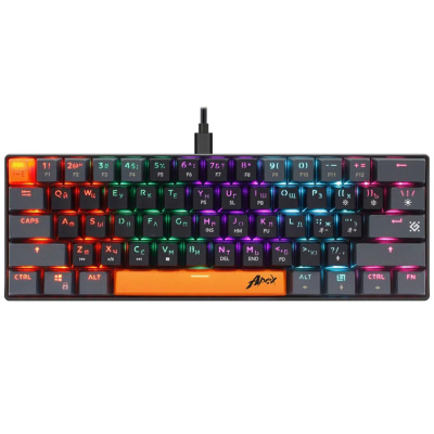 Клавиатура проводная игровая механическая DEFENDER Apex GK-002 RU,3цв/черн,радуж,61к,крас,св (1/18)