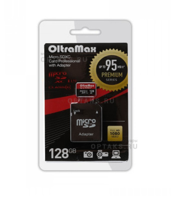 Карта памяти microSDXC 128 Гб OltraMax, Class10, UHS-1 Premium (U3) SD 95 MB/s, с адаптером