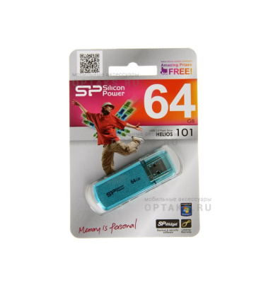 Флешка USB 64Gb Silicon Power Helios 101, USB 2.0, голубой