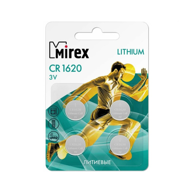Элемент питания Mirex CR1620  3V  4 шт (4/216/648), ecopack