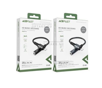 Кабель AUX Lightning (m)-Jack 3,5mm(f), ACEFAST C1-05, 0,18м, черный