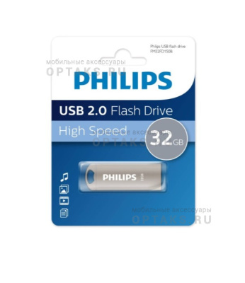 Флешка USB 32 Гб Philips IRON 2.0, USB2.0, металл, серый