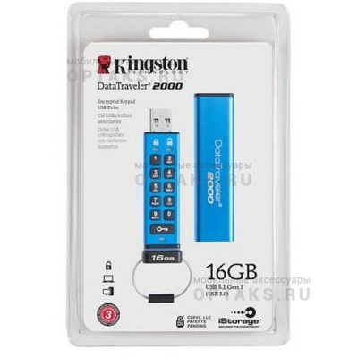Флешка USB3.0 16 Гб Kingston  DT2000  Keypad AES Hardware Encrypted  (256bit)