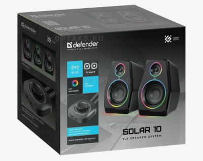 Акустическая 2.0 система DEFENDER Solar 10 10Вт, BT/Light питание от USB, черный (1/8)