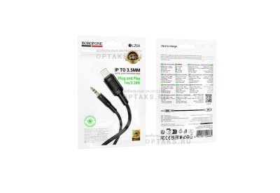 Aux-кабель Jack 3,5mm(f)-Lightning(f) Borofone BL25, Nice, 1m, черный