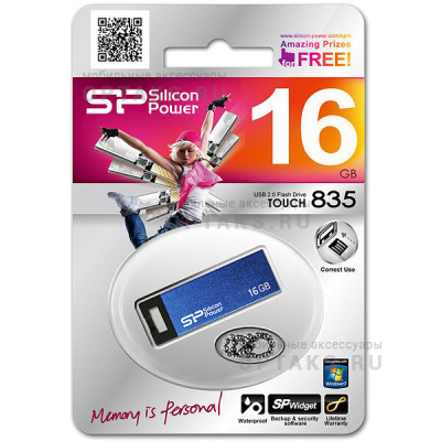 Флешка USB 16 Гб Silicon Power  Touch 835  синий  металл