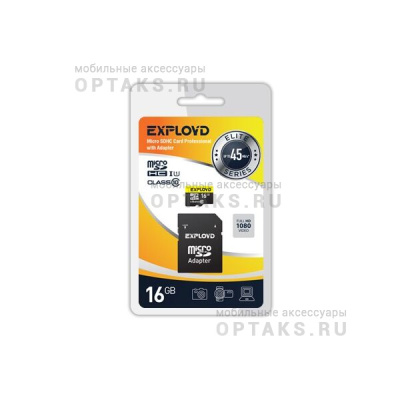 Карта памяти microSDHC 16 Гб Exployd, Class10, UHS-1 Elite SD 45 MB/s, с адаптером