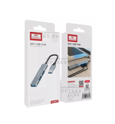 USB-концентратор Earldom ET-HUB09, 3 гнезда, 3хUSB3.0, серебристый