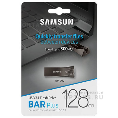 Флешка USB3.1 128 Гб Samsung  Bar Plus  серый (300 МВ/s)