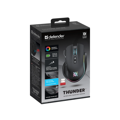Беспроводная игровая мышь DEFENDER Thunder GM-213 черн,радуж,8кн,1600dpi,400мАч (1/54)