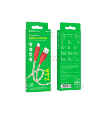 Кабель USB to Micro Borofone BX96 Ice Crystal, 1.0м, 2.4A, красный