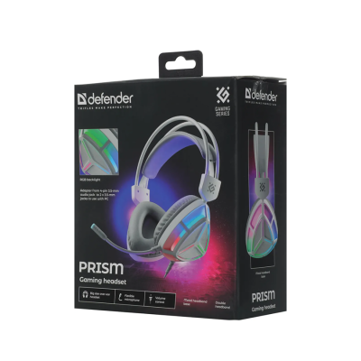 Гарнитура игровая DEFENDER Prism белый, RGB, провод 2 м (1/12)