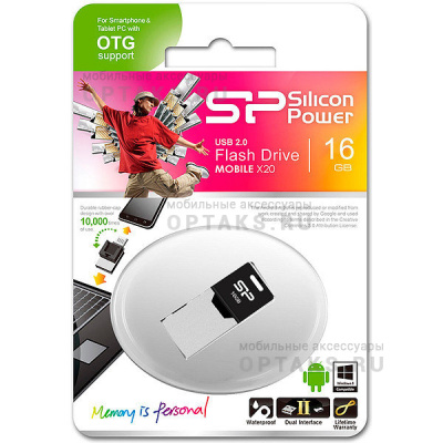 Флешка USB, 16 Гб Silicon Power  Mobile X20  OTG  (USB/microUSB)