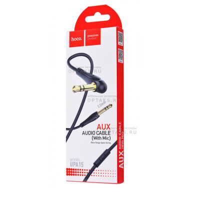 Aux-кабель Jack 3,5mm(m) - Jack 3,5mm(m) HOCO UPA-15, 1m, микрофон,  черный