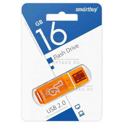 Флешка USB, 16 Гб  Smartbuy  Glossy  оранжевый