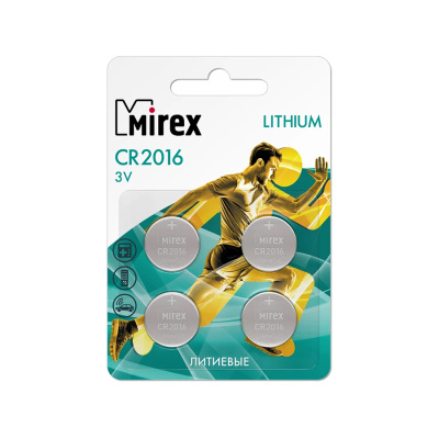 Элемент питания Mirex CR2016  3V  4 шт (4/216/648), ecopack