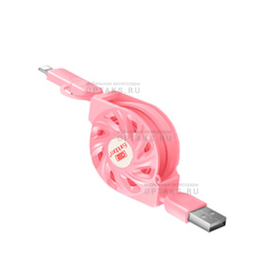 Кабель USB Lightning/Micro Earldom ET-SS1, 1m, 2.1A, розовый