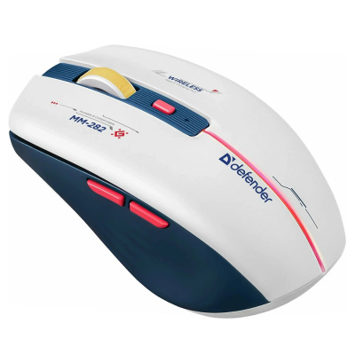 Беспроводная игровая мышь DEFENDER Dila MM-282 бел+син,LED,6D,2.4,1800dpi (1/100)