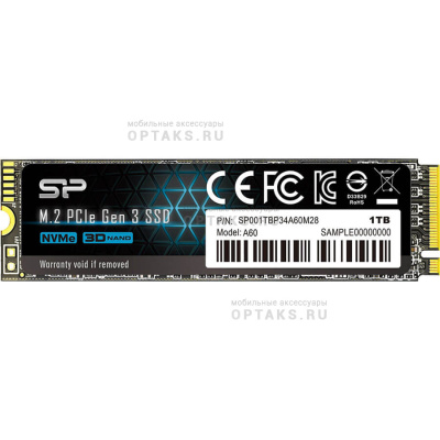 Жесткий диск SSD Silicon Power  256 GB  P34A60, PCIe 3x4, R/W - 2200/1600 MB/s, (M.2), 2280, TLC 3D NAND