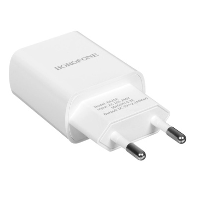 Блок питания сетевой 1 USB BOROFONE BA20A, Sharp, 2100mA, , пластик, цвет: белый (1/65/260)