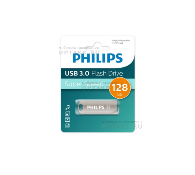 Флешка USB 128Gb Philips IRON 3.0, USB 3.0, металл, серый