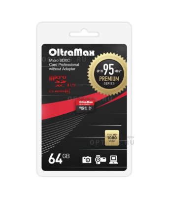 Карта памяти microSDXC 64 Гб OltraMax, Premium, Class10, UHS-I U3 95Mb/s, без адаптера