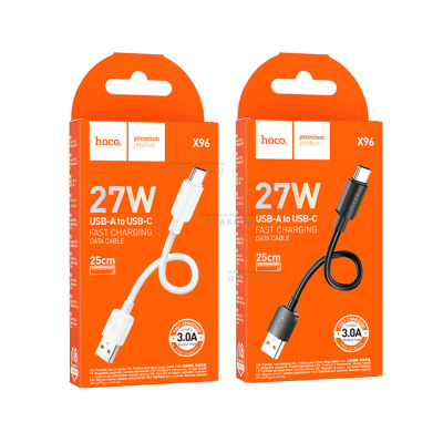 Кабель USB to Type-C HOCO X96 Hyper, 0.25м, 3,0А, 27W,  черный