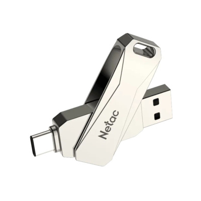 Флешка USB3.0 128 Гб  Netac U782C Dual, USB + TypeC, серебро